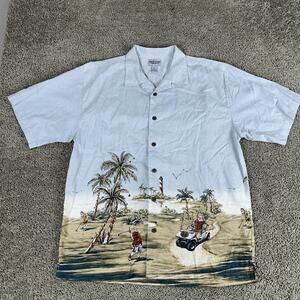 Windham Pointe Shirt Mens XL Golf Santa Christmas Hawaiian Button Up Holiday